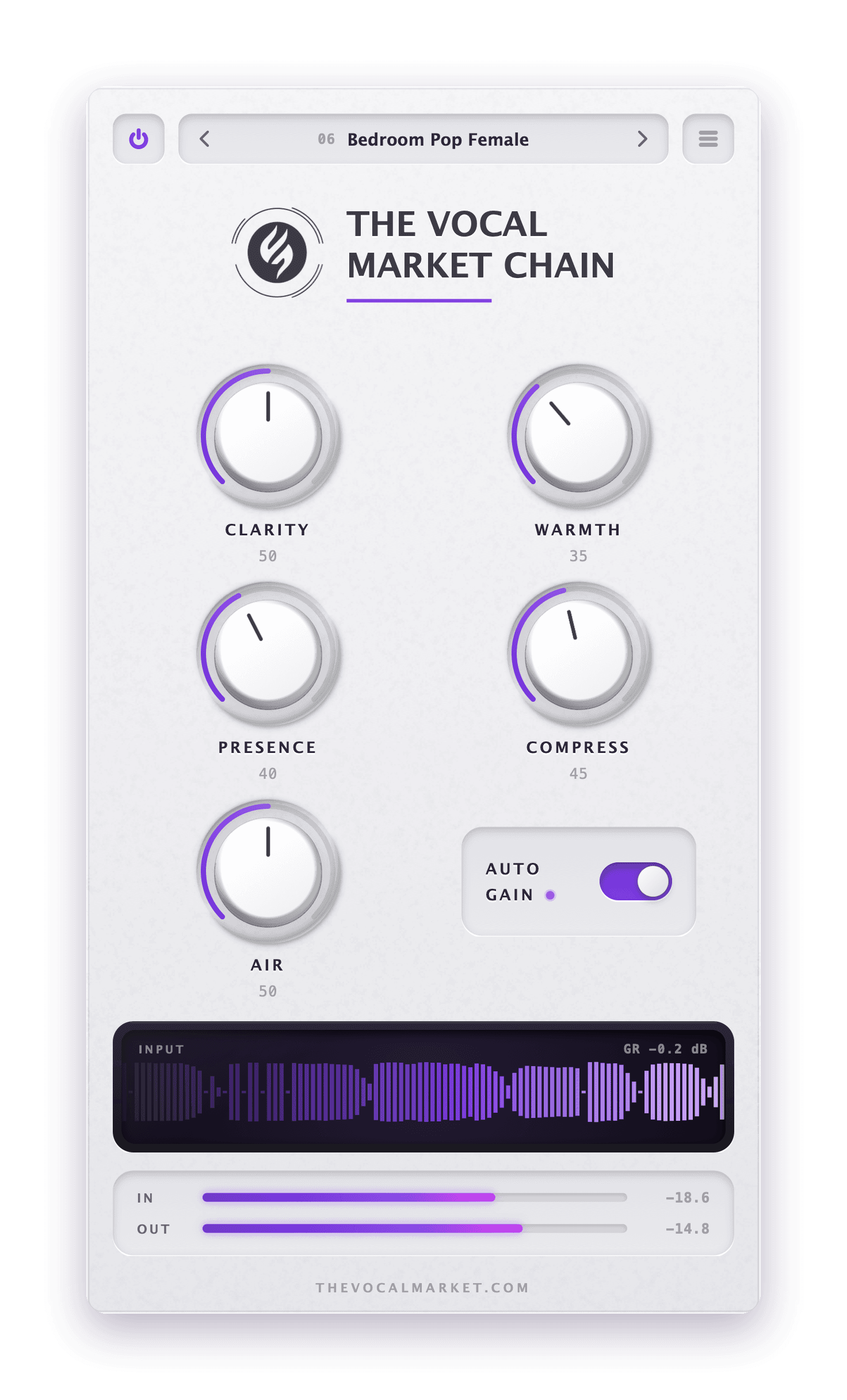 The Vocal Market Chain plugin interface