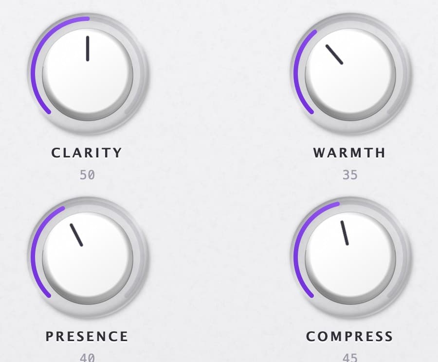 Clarity, Warmth, Presence and Compress knobs on the Chain